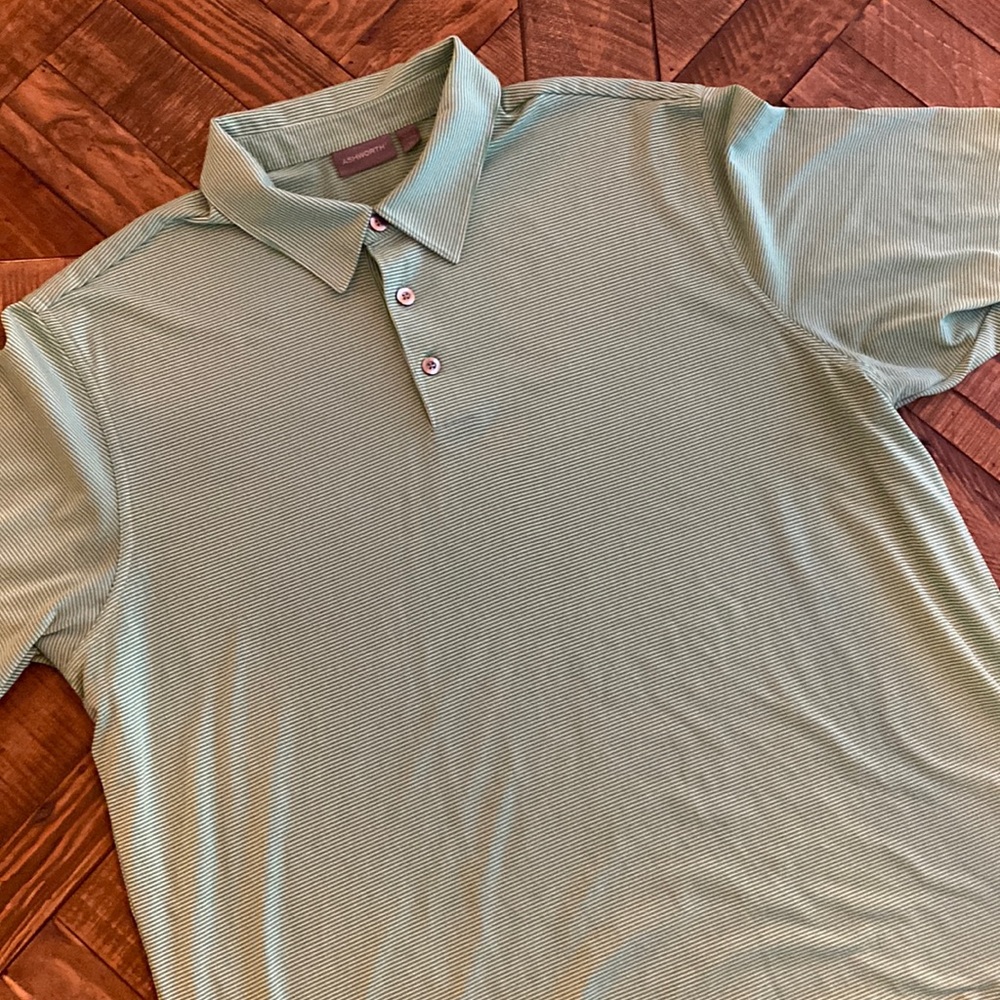 Ash worth Golf Mens Grey and White striped polo.  Size XL